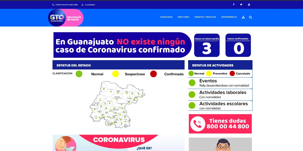 Página web para informar sobre el coronavirus