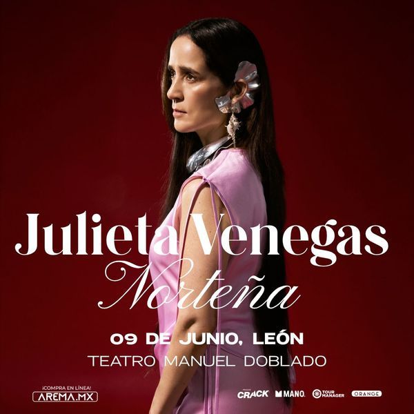 Cartel oficial del concierto de Julieta Venegas en León 2026.