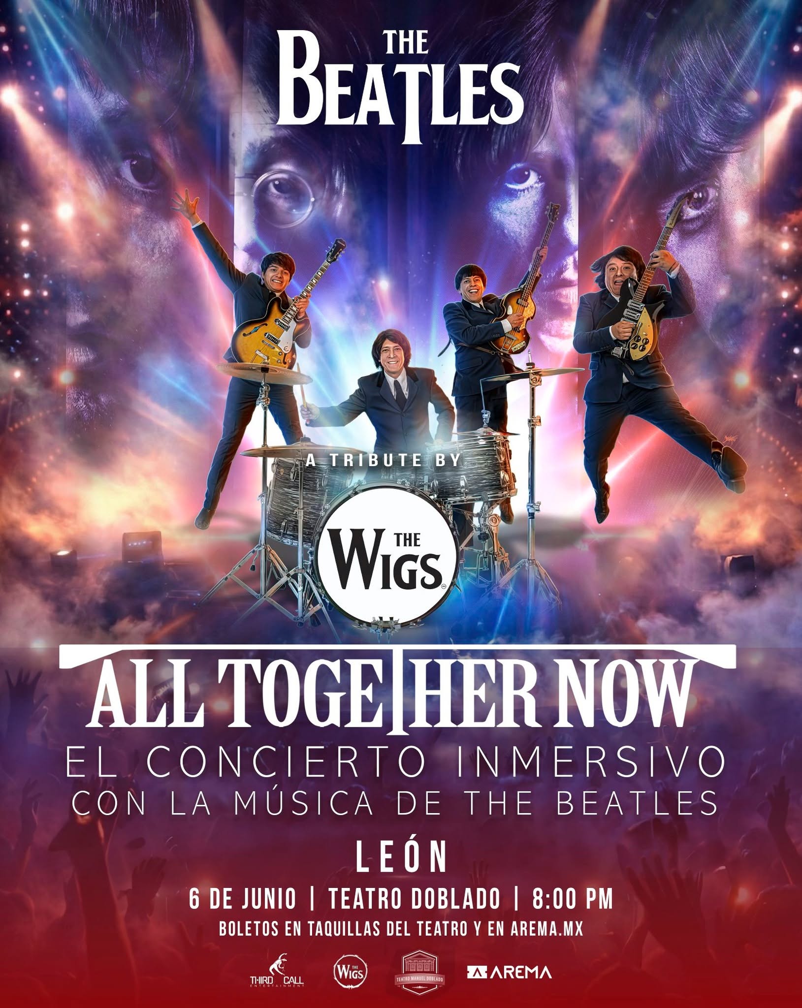 Cartel oficial de All Together Now, tributo a The Beatles en León.